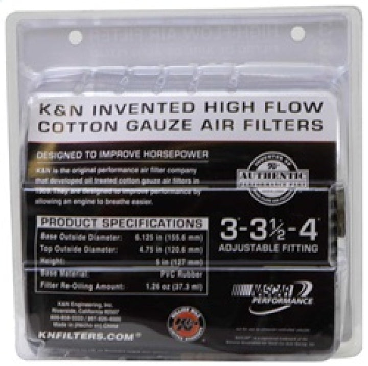 K&N Universal Air Filter Chrome Round Tapered Red - 4in Flange ID x 1.125in Flange Length x 5.5in H - Bull Strap