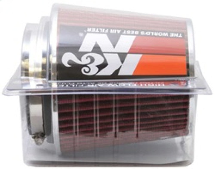 K&N Universal Air Filter Chrome Round Tapered Red - 4in Flange ID x 1.125in Flange Length x 5.5in H - Bull Strap