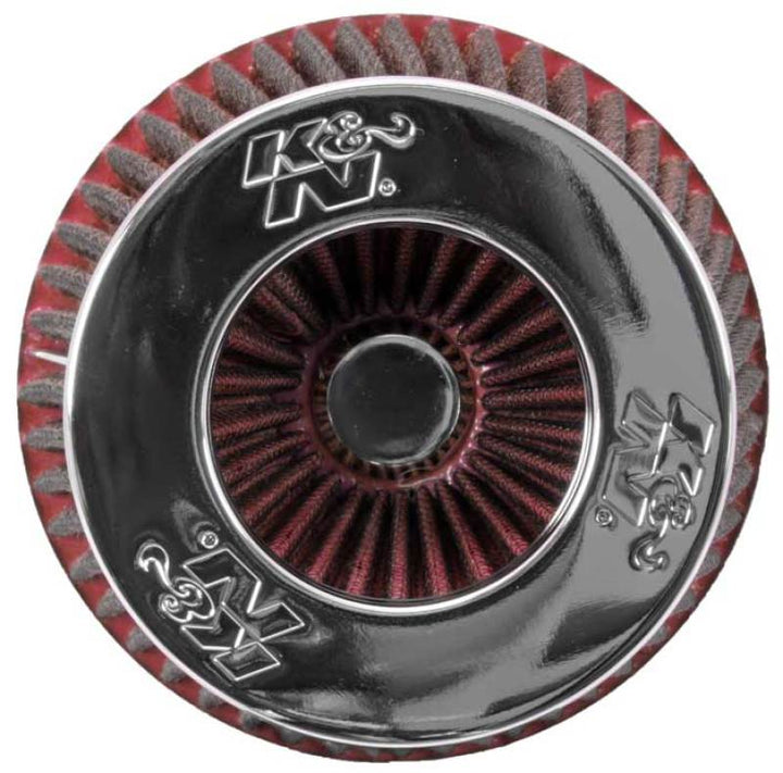 K&N Universal Air Filter Chrome Round Tapered Red - 4in Flange ID x 1.125in Flange Length x 5.5in H - Bull Strap