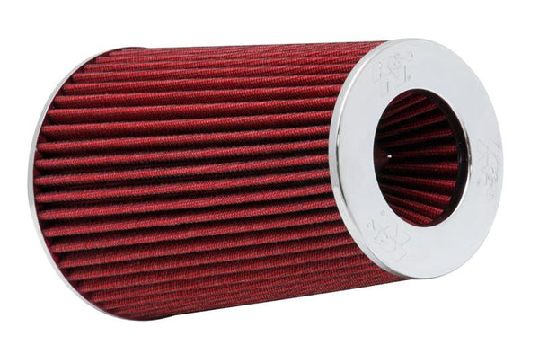 K&N Universal Air Filter Chrome Round Tapered Red -4in Flange ID x 1.125in Flange Length x 5.5in H - Bull Strap