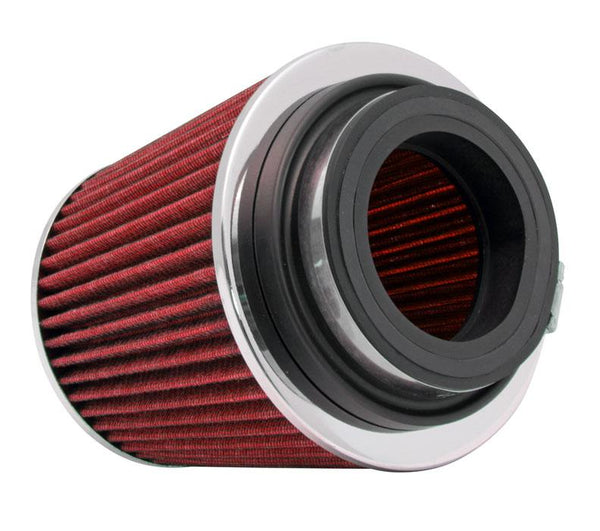 K&N Universal Air Filter Chrome Round Tapered Red - 4in ID x 1.125in L x 5.5in H (Multi Lingual) - Bull Strap
