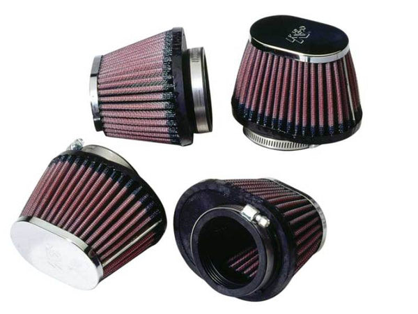 K&N Universal Chrome Oval Tapered Filter 2.125inFlgID x 4inBOL x 3inBOW x 3inTOL x 2inTOW x 2.75inH - Bull Strap