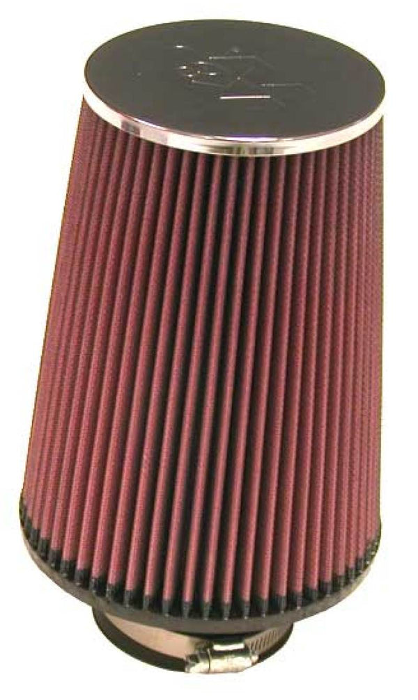 K&N Universal Chrome Round Tapered Air Filter 3in FlangeID / 6in Base OD / 4.5in Top OD / 8in Height - Bull Strap