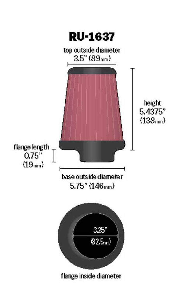 K&N Universal Clamp-On Air Filter 3-1/4in FLG / 5-3/4in B / 3-1/2in T / 5-7/16in H - Bull Strap