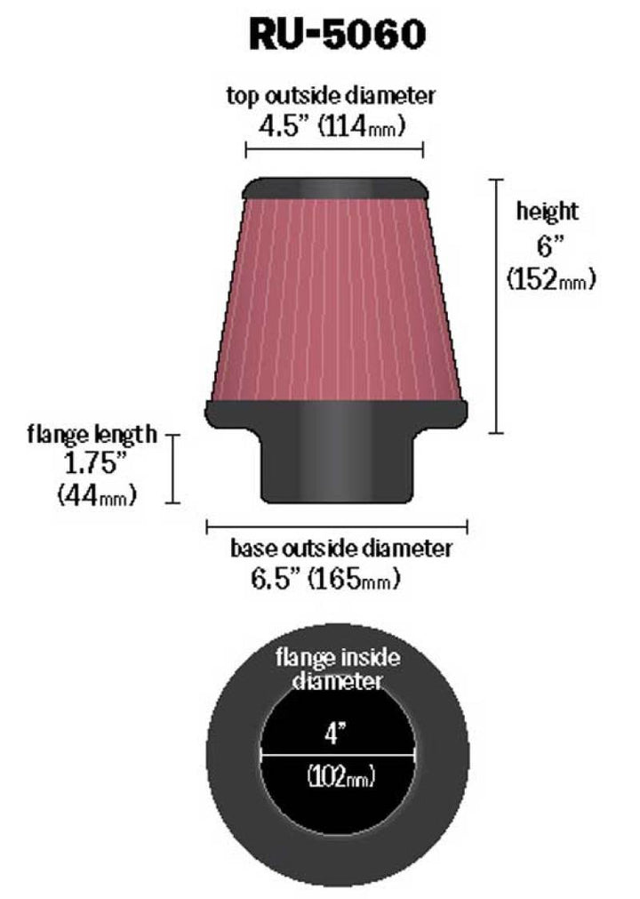 K&N Universal Clamp-On Air Filter 4in FLG / 6-1/2in B / 4-1/2in T / 6in H - Bull Strap