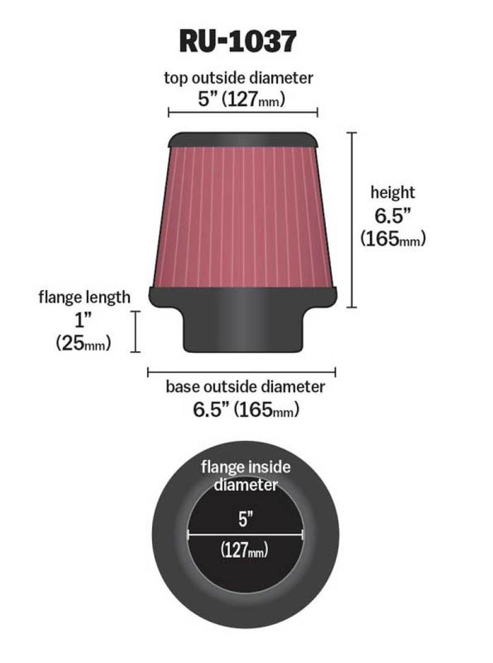 K&N Universal Clamp-On Air Filter 5in FLG / 6-1/2in B / 5in T / 6-1/2in H - Bull Strap