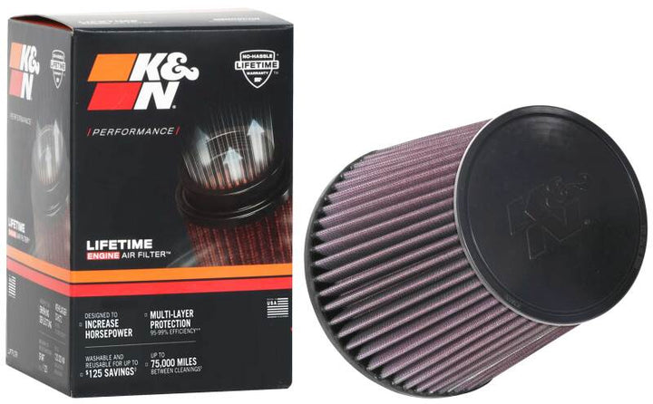 K&N Universal Clamp-On Air Filter 5in FLG / 6-1/2in B / 5in T / 6-1/2in H - Bull Strap