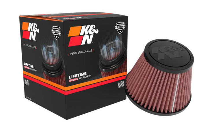 K&N Universal Clamp-on Air Filter 2in Flange ID 5-3/16in Base 3-1/2in Top 3-11/16in Height w/ Vent - Bull Strap