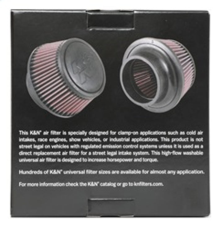 K&N Universal Round Clamp-On Air Filter 3in Flange ID x 6in Base OD x 4.625in Top OD x 3in Height - Bull Strap
