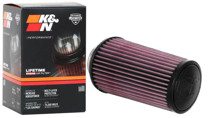 K&N Universal Round Tapered Filter 3 inch FLG / 5 inch Bottom / 4 inch Top / 7 7/8 inch Height - Bull Strap
