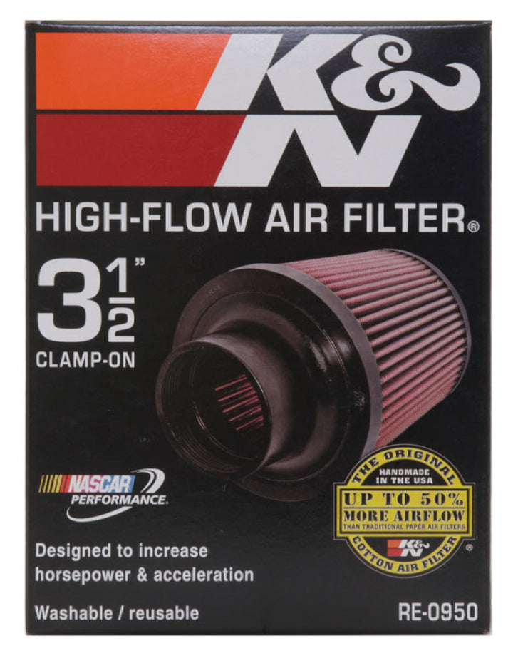 K&N Universal Rubber Filter 3 1/2inch ID FLG / 6inch Base / 4-5/8inch Top / 6inch Height - Bull Strap