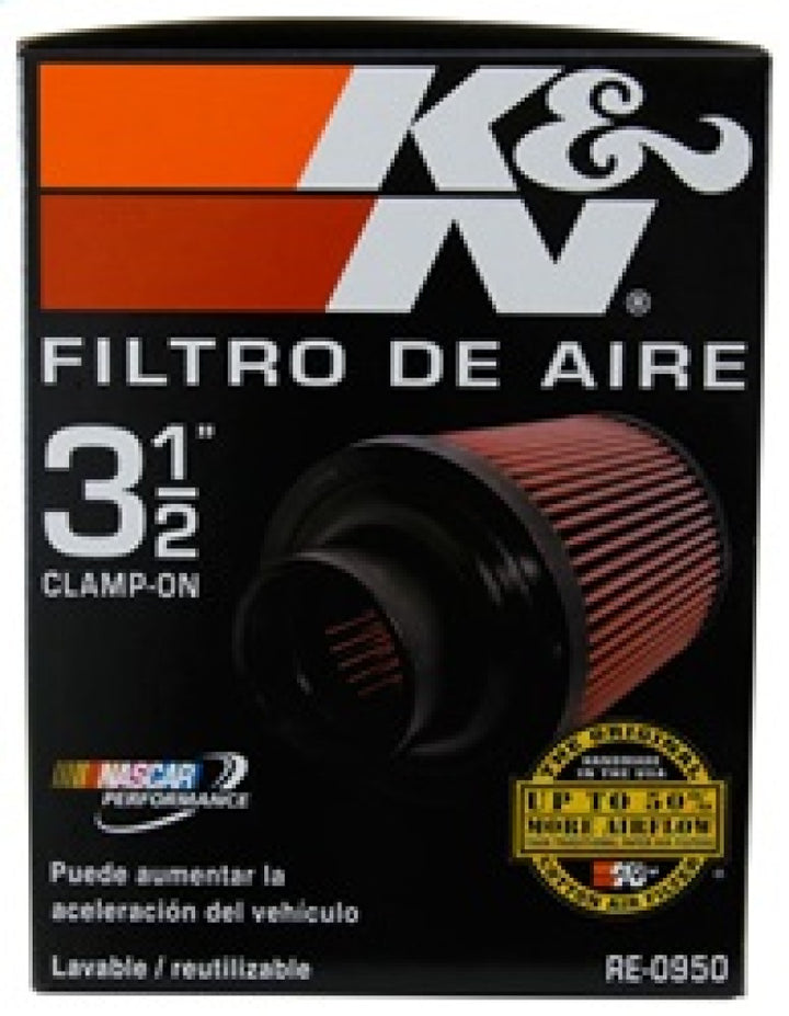 K&N Universal Rubber Filter 3 1/2inch ID FLG / 6inch Base / 4-5/8inch Top / 6inch Height - Bull Strap