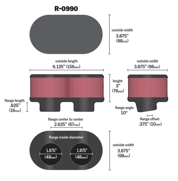 K&N Universal Rubber Filter - Bull Strap