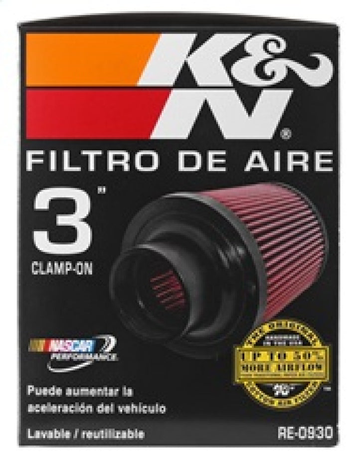 K&N Universal Rubber Filter - Round Tapered 6in Base OD x 3in Flange ID x 6in H - Bull Strap