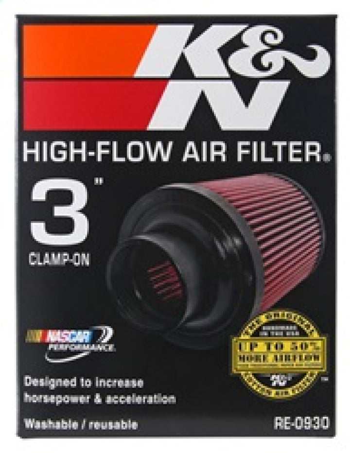 K&N Universal Rubber Filter - Round Tapered 6in Base OD x 3in Flange ID x 6in H - Bull Strap