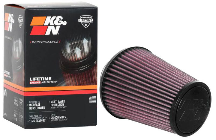 K&N Universal Tapered Filter 3in Flange ID x 6in Base OD x 4in Top OD x 6.75in Height - Bull Strap