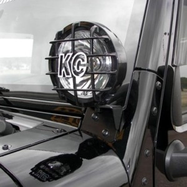 KC HiLiTES 07-18 Jeep JK A-Pillar Windshield Light Mount Bracket Set (Pair) - Black - Bull Strap