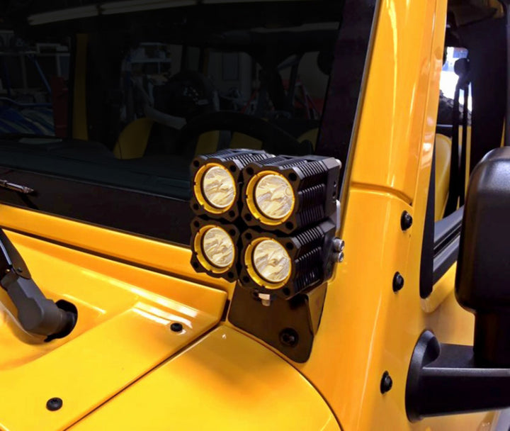 KC HiLiTES 07-18 Jeep JK A-Pillar Windshield Light Mount Bracket Set (Pair) - Black - Bull Strap