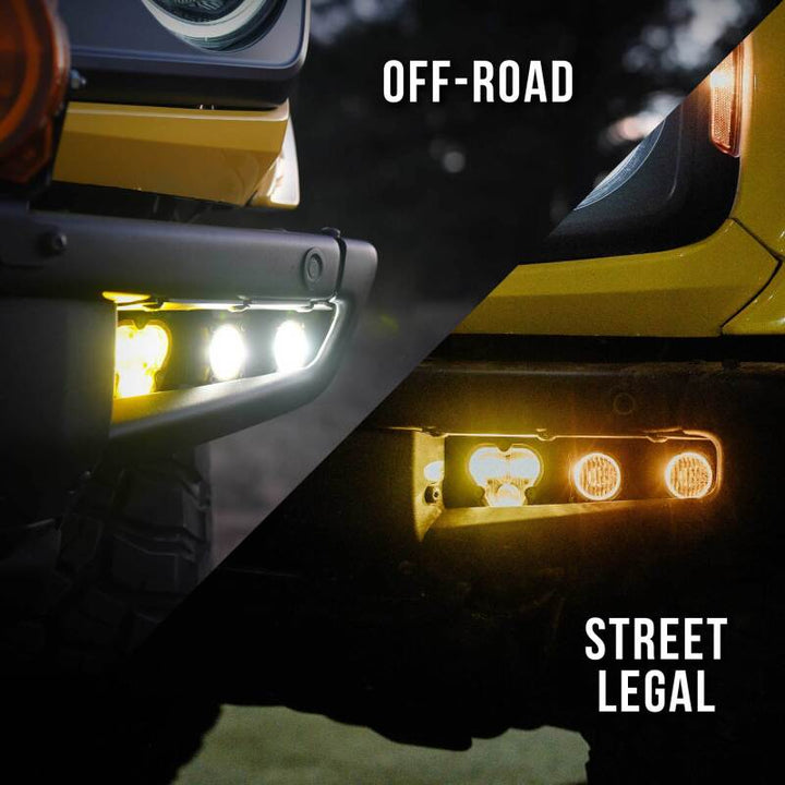 KC HiLiTES 2021+ Ford Bronco FLEX ERA 3 Dual Mode SAE Fog Light Pocket Kit - Bull Strap