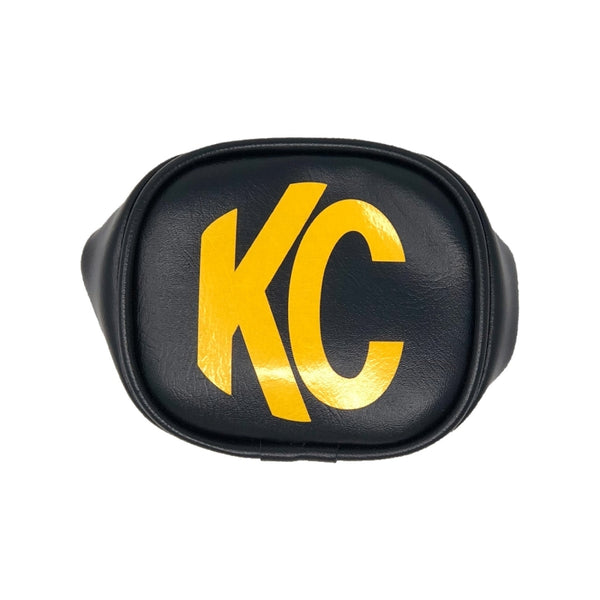 KC HiLiTES 3in. Rectangle Soft Cover (Pair) - Black w/Yellow KC Logo - Bull Strap