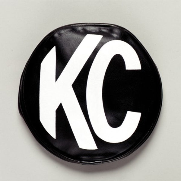 KC HiLiTES 5in. Round Soft Cover (Pair) - Black w/White KC Logo - Bull Strap