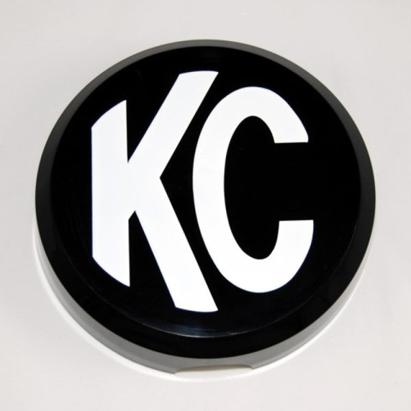 KC HiLiTES 6in. Round Hard Cover for Daylighter/SlimLite/Pro-Sport (Single) - Black w/White KC Logo - Bull Strap