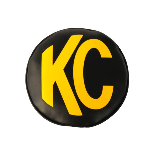 KC HiLiTES 6in. Round Soft Cover (Pair) - Black w/Yellow KC Logo - Bull Strap