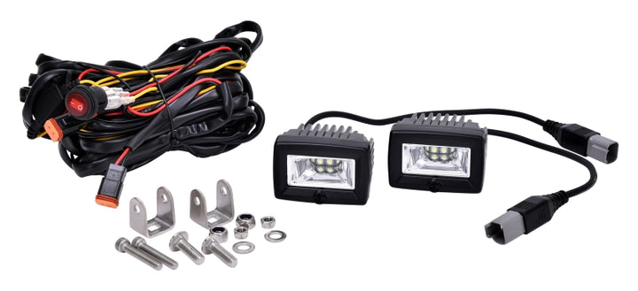 KC HiLiTES C-Series 2in. C2 LED Light 20w Area Flood Beam (Pair Pack System) - Black - Bull Strap