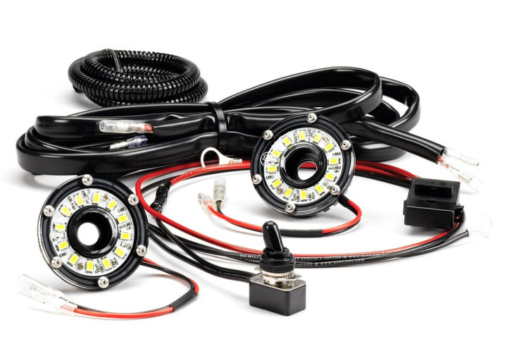 KC HiLiTES Cyclone 2in. LED Universal Under Hood Lighting Kit (Incl. 2 Cyclone Lights/Switch/Wiring) - Bull Strap