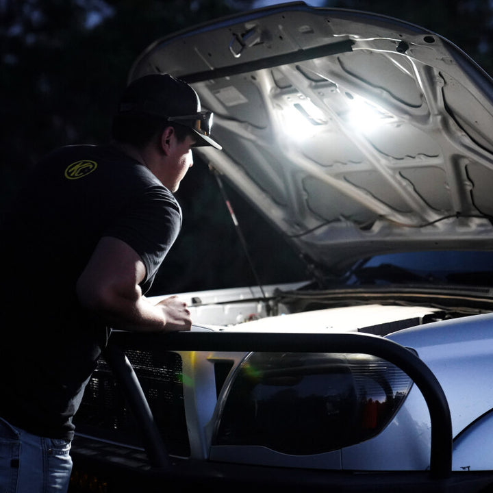 KC HiLiTES Cyclone 2in. LED Universal Under Hood Lighting Kit (Incl. 2 Cyclone Lights/Switch/Wiring) - Bull Strap