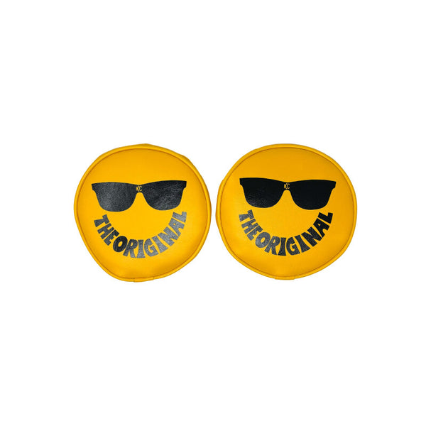 KC HiLiTES Retro 6in Round Yellow Vinyl Light Cover w/ Black KC Sunglasses Logo - Bull Strap
