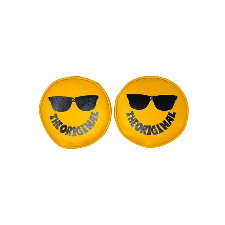 KC HiLiTES Retro 6in Round Yellow Vinyl Light Cover w/ Black KC Sunglasses Logo - Bull Strap