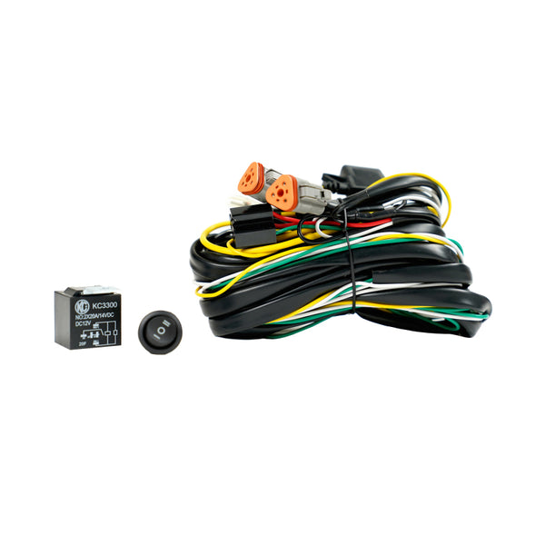 KC HiLiTES Wiring Harness FLEX ERA w/40 AMP Relay & 3 Position LED Rocker Switch (3-Pin Deutsch Con) - Bull Strap