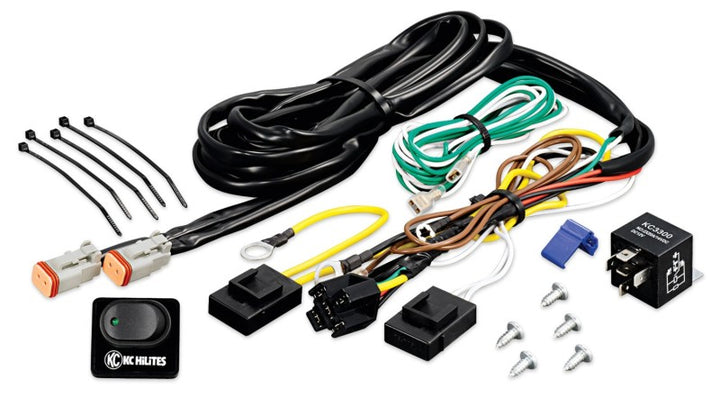 KC HiLiTES Wiring Harness w/40 AMP Relay & LED Rocker Switch (Up to 2 - 130w Lights) - Bull Strap