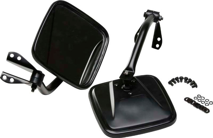 Kentrol 55-86 Jeep CJ Mirror Kit Pair- Powdercoat Black - Bull Strap