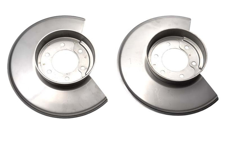 Kentrol 78-86 Jeep CJ Disc Brake Dust Cover Pair - Polished Silver - Bull Strap