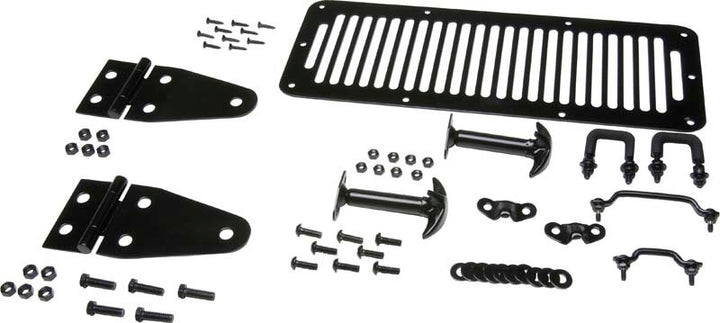 Kentrol 78-95 Jeep CJ/Wrangler YJ Hood Kit - Powdercoat Black - Bull Strap
