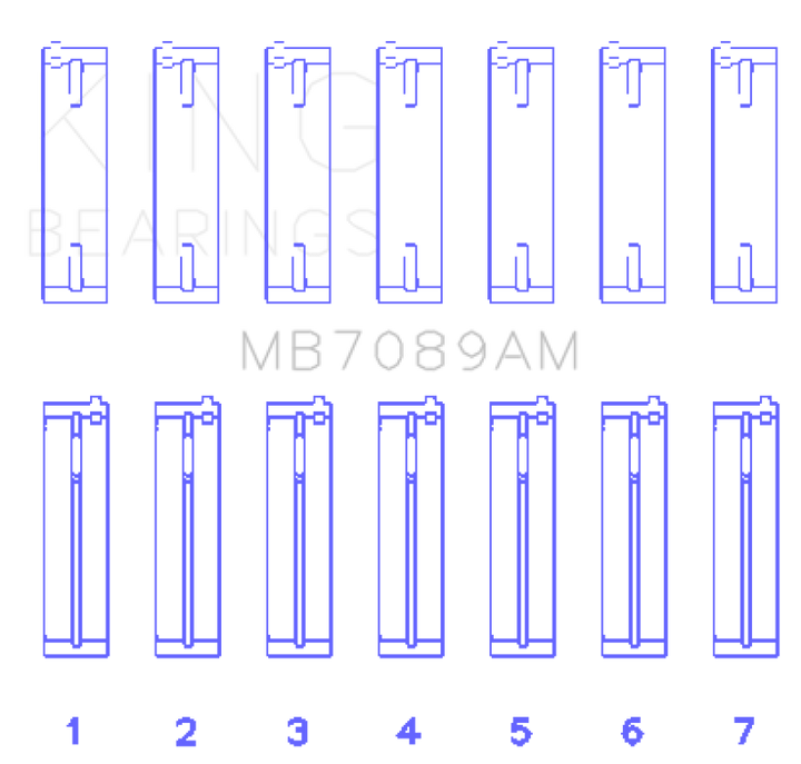 King Engine Bearings Audi/Volkswagen ABV/AES/AUE Crankshaft Main Bearing Set (Set of 7) - Size STD - Bull Strap