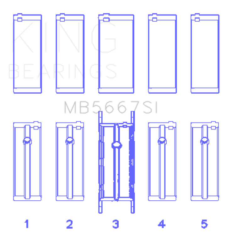 King Engine Bearings Mini W10B16A/W11B16A Silicon Bi-Metal Aluminum Main Bearing Set - Size STD - Bull Strap