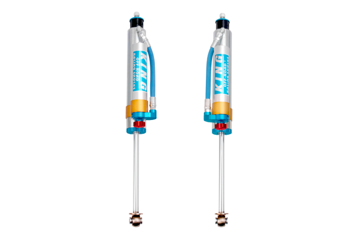 King Shocks 07-18 Jeep Wrangler JK Front 2.5 Dia Piggy Hose Res Shock 3-5in Lift w/Adjuster (Pair) - Bull Strap