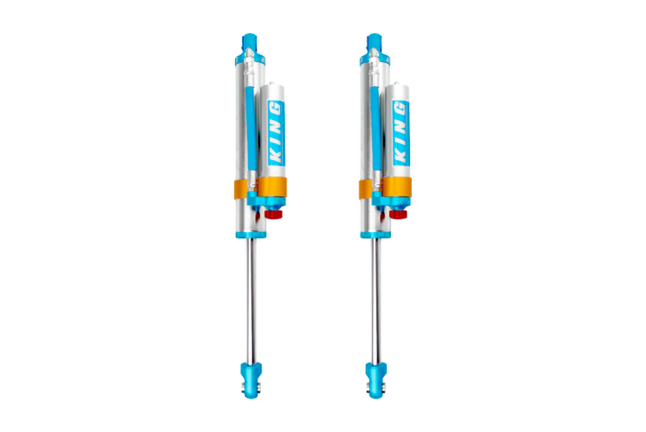 King Shocks 2005+ Ford F-250/F-350 4WD Rear 2.5 Dia Piggy Hose Reservoir Shock w/Adjuster (Pair) - Bull Strap