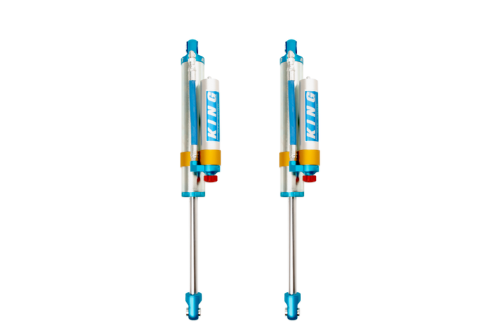 King Shocks 2005+ Ford F-250/F-350 4WD Rear 2.5 Dia Piggy Hose Reservoir Shock w/Adjuster (Pair) - Bull Strap