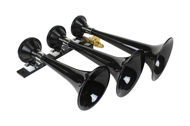Kleinn Black Triple Horn/ 15In/13In/11In - High Impact ABS Trumpet/ Zinc Alloy Base - Bull Strap