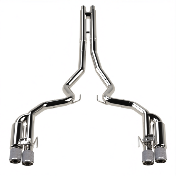 Kooks 18-24 Ford Mustang GT 5.0 3in. Valved Shotgun Cat-Back Exhaust - Carbon Tips - Bull Strap