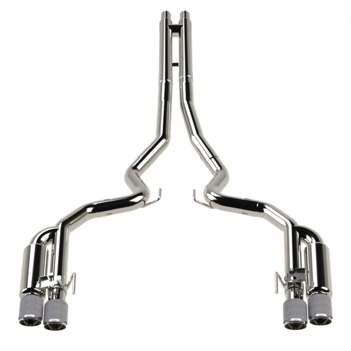 Kooks 18-24 Ford Mustang GT 5.0 3in. Valved Shotgun Cat-Back Exhaust - Carbon Tips - Bull Strap