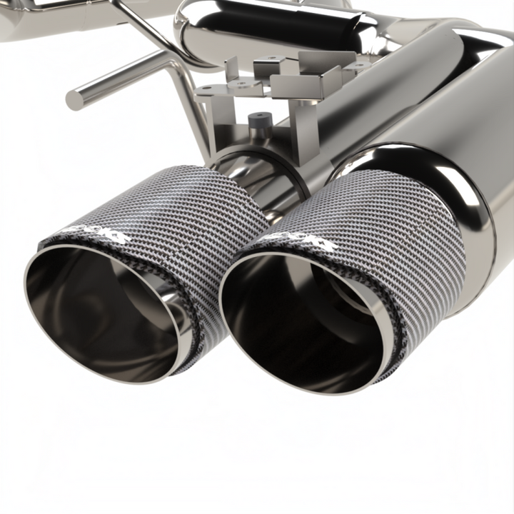 Kooks 18-24 Ford Mustang GT 5.0 3in. Valved Shotgun Cat-Back Exhaust - Carbon Tips - Bull Strap