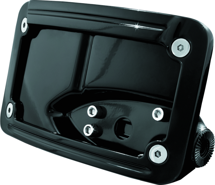 Kuryakyn Curved Horizontal Mount Side License Plate Holder Gloss Black - Bull Strap