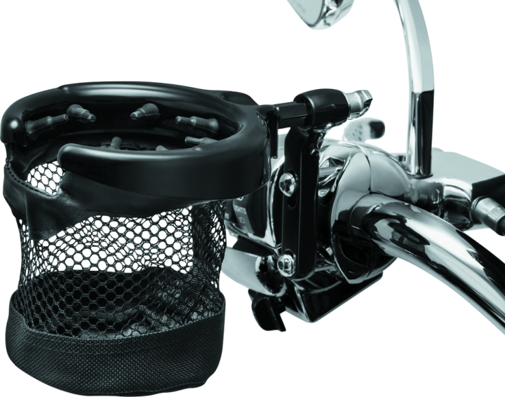 Kuryakyn Drink Holder With Basket Perch Mount Gloss Black - Bull Strap