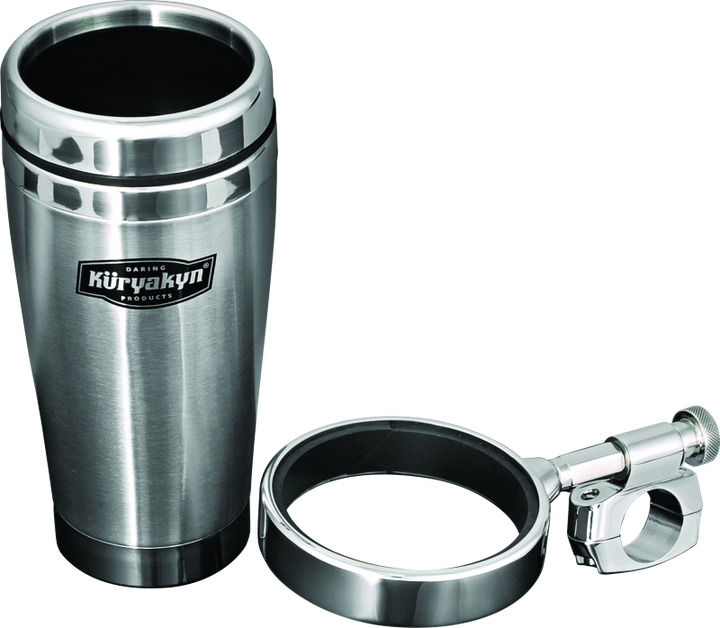 Kuryakyn Drink Holder With Stainless Steel Mug 1in Bar Clamp Chrome - Bull Strap