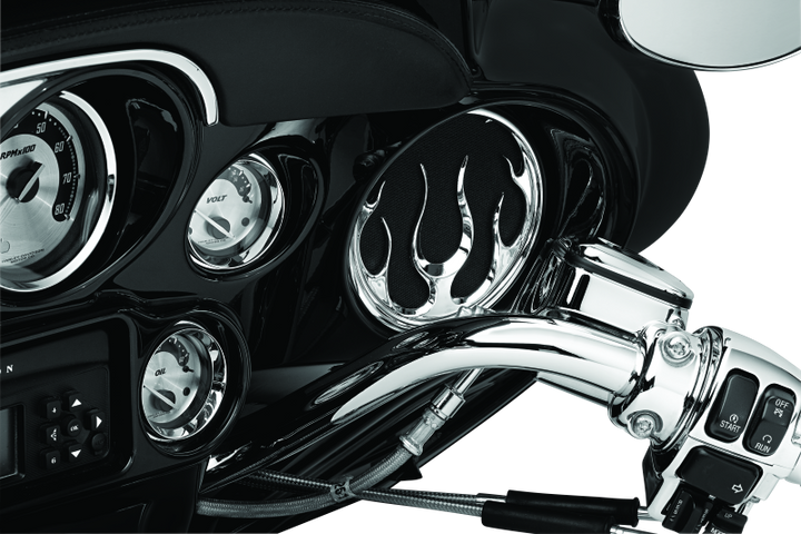 Kuryakyn Flame Speaker Grills Chrome - Bull Strap